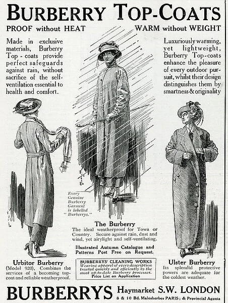 Advert for Burberry top coats 1914
