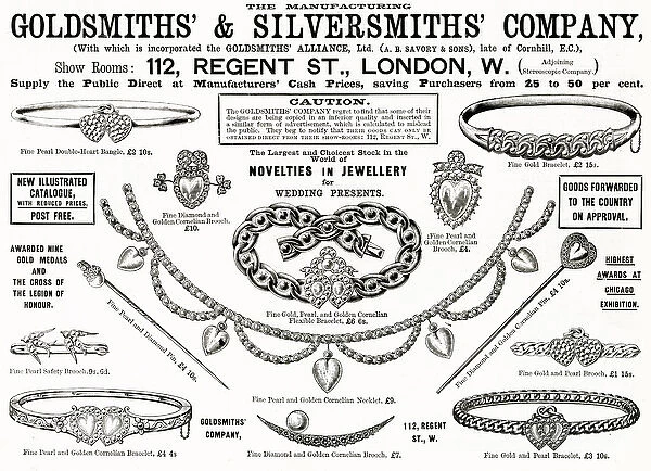 Advert for Goldsmiths & Silversmiths jewellery 1894
