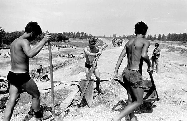 Boys and girls taking part in a Communist Youth labour camp in former Yugoslavia
