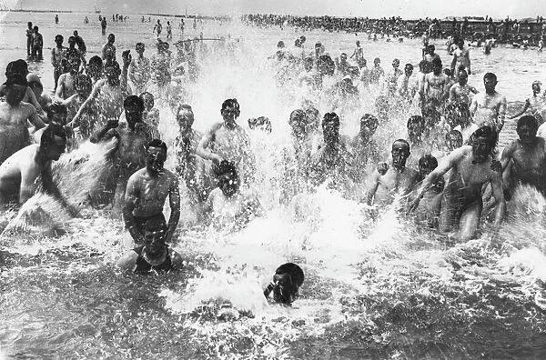 British troops bathing in the sea, Etaples, France, WW1