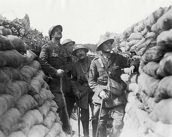 British war correspondents in trench, Western Front, WW1