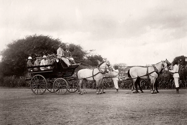 Carriage and four horses, servants, India, c. 1880 s