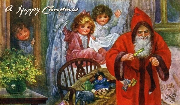 Children see Santa filling their stockings