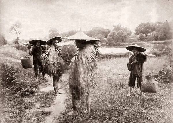 China - Chinese peasants, farm workers hats and grass coats
