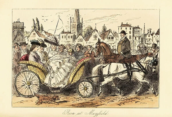 English lady driving a carriage through the busy streets