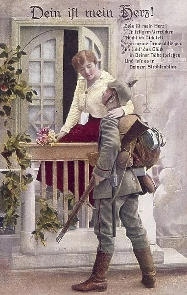 German postcard, soldier saying goodbye, WW1