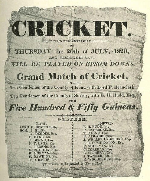 Handbill, Grand Match of Cricket Epsom Downs, Surrey