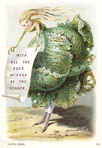 Humanised cabbage on a Christmas card