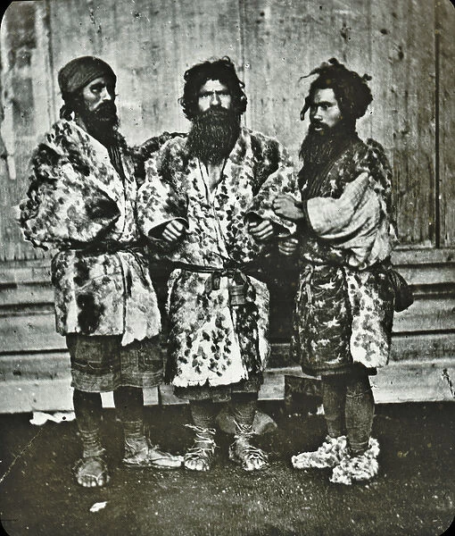 Japan - A group of three Ainos, the aborigines