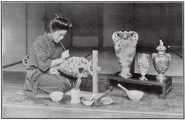 Japanese Woman Painting Vases 1908