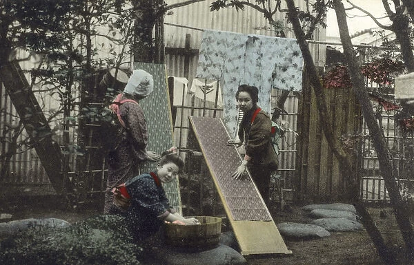 Japanese Women washing fabric