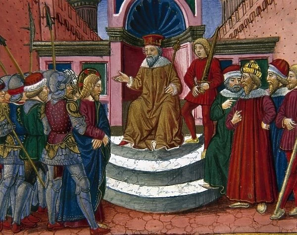 Jesus is brought before Herod. Codex of Predis (1476). Italy