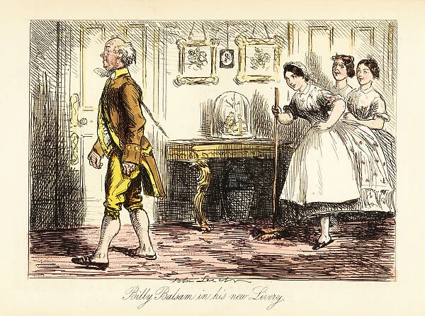 The maids laughing at a gardener dressed up in new