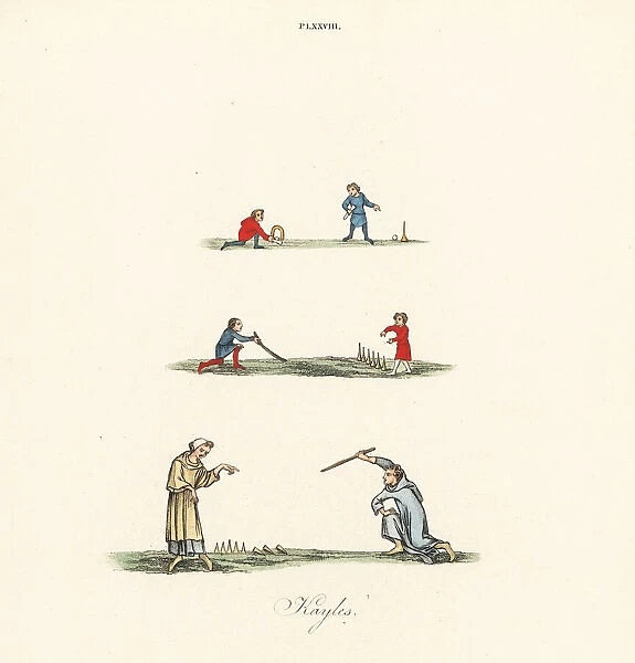 Men playing kayles or skittles, 14th century