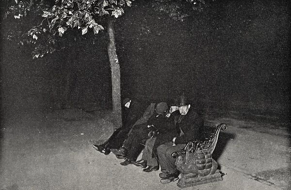 Men sleeping on the Embankment, Central London