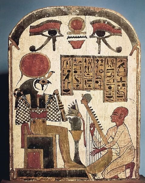 Painted wood stele depicting Amon musician playing