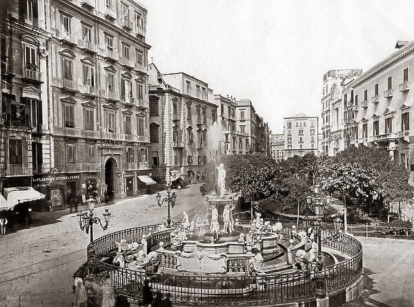 Philippo Rege Fountain in Naples, Italy, circa 1880s