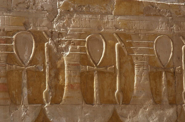 Reliefs depicting the ankh, uady and djed pillar. Deir el-Ba