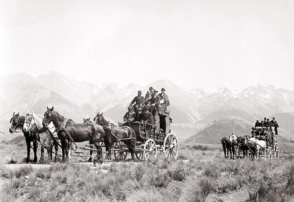 Stage-coaches pulled by five-horse teams, c. 1890 s