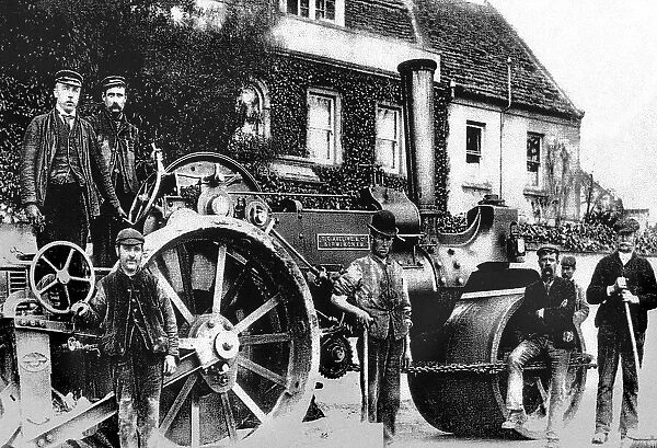 Steam roller and road gang Victorian period