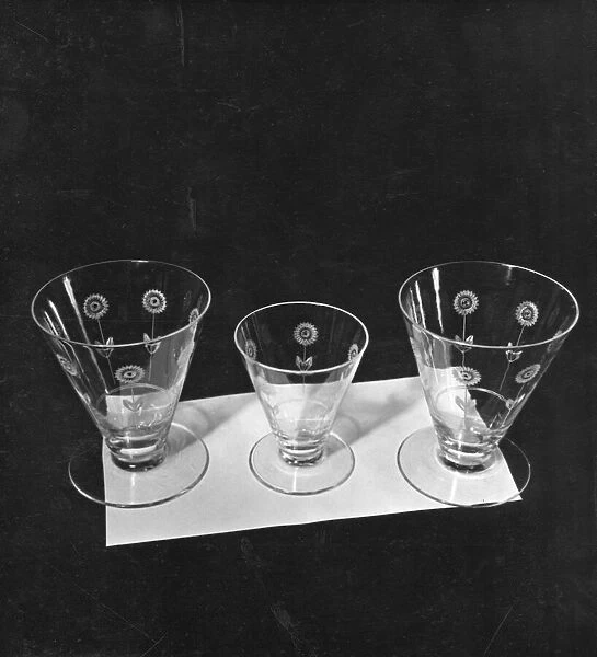 Stylish engraved glassware. Date: 1930s