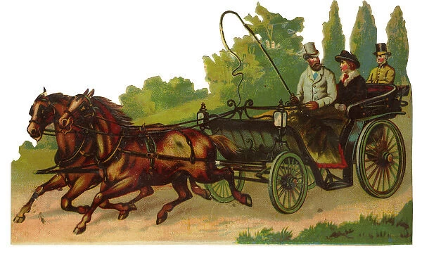 Victorian Scrap, couple in open carriage