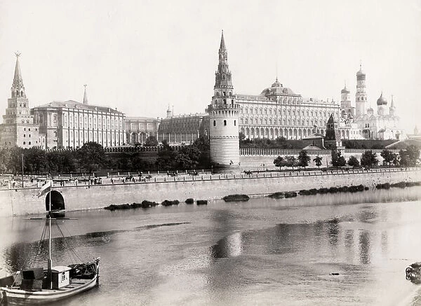 View of Kremlin from across the river, Moscow Russia