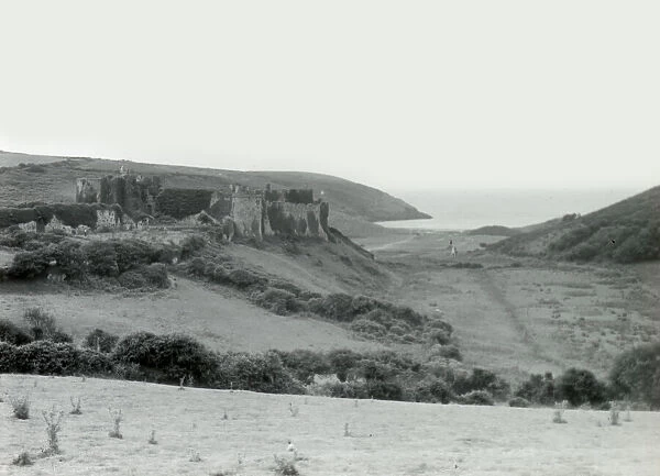 View of Manorbier Castle, near Tenby, South Wales
