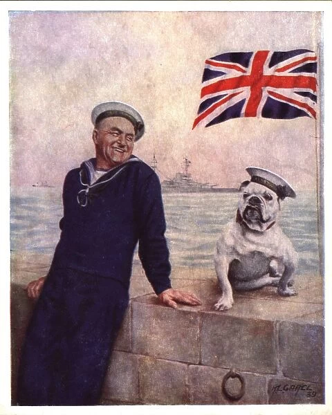 WW2 Christmas card, sailor and bulldog