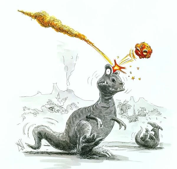 Caricature of the death of dinosaurs by meteorite