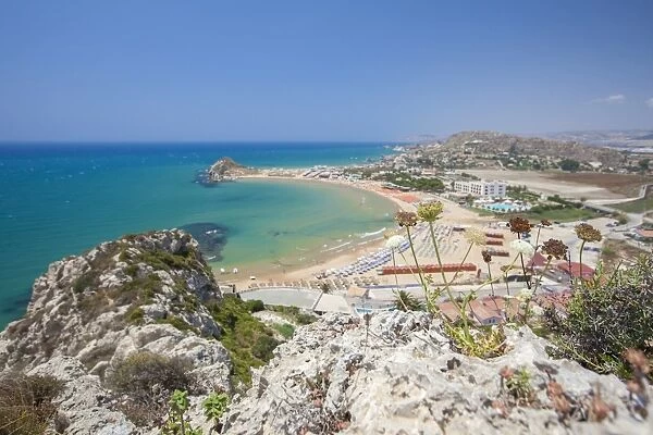 The cliffs frame the turquoise sea and the sandy beach of Licata, Province of Agrigento
