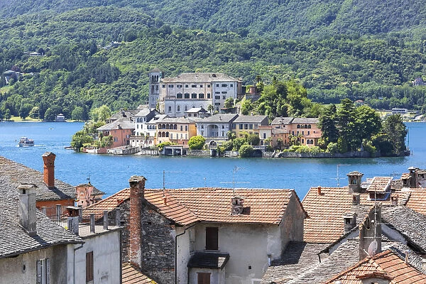 View of Island of San Giulio in the Lake Orta from Orta San Giulio village (Orta San