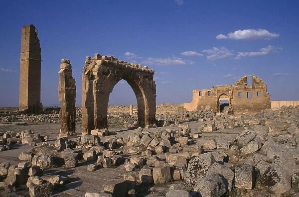 10127701. TURKEY Harran Ulu Camii General view of ruined archway tower and building