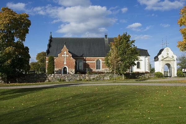 View of church, Osterlovsta, Uppsala County, Uppland, Sweden, october