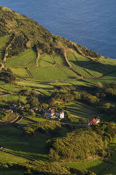 Portugal, Azores, Sao Jorge Island, Pico da Velha. Elevated landscape view