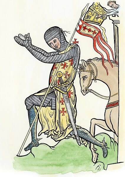 Medieval knight bowing before his lord