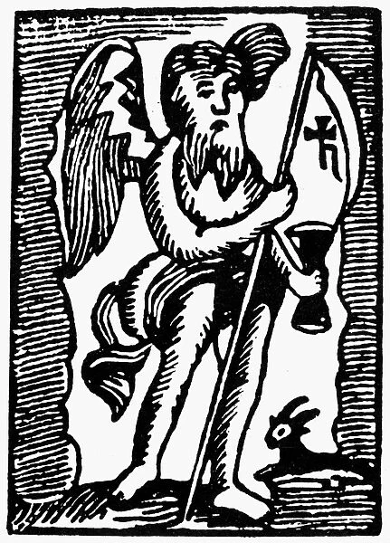 ALLEGORY OF SATURN. Personification of the planet Saturn. Woodcut, German(?), n. d