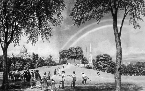 BOSTON COMMON, 1835-40. Afternoon Rainbow. Boston Common from Charles Street Mall