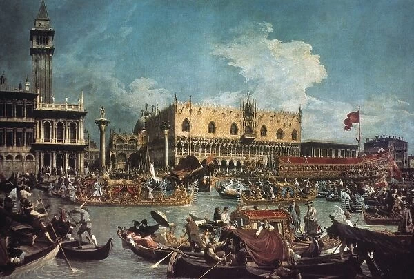 CANALETTO: VENICE. Bucentaur returns to the pier in Venice on Ascension Day. Oil on canvas