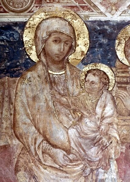 CIMABUE: MADONNA. Madonna Enthroned. Detail. Fresco, 13th century