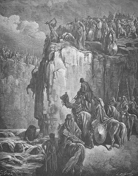 DOR├ë: PROPHETS OF BaL. Slaughter of the Prophets of Baal (I Kings 18: 40). Wood engraving after Gustave Dor
