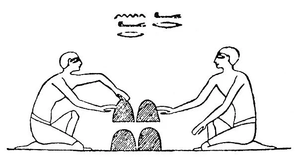 EGYPTIAN MAGICIAN. Cup-and-ball conjuring in ancient Egypt. Line engraving after a wall painting, c2500 B. C