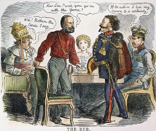 GARIBALDI CARTOON, 1860. The meeting of Giuseppe Garibaldi and King Victor Emmanuel