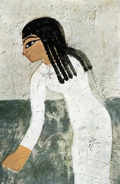 GIRL OF ANCIENT EGYPT A girl picking flax. Detail from a tomb painting, Thebes, c1415 B