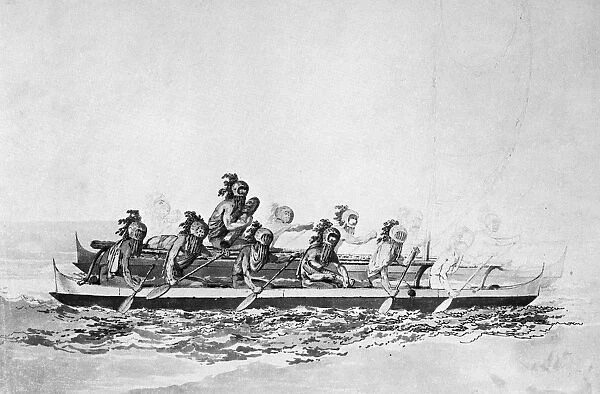 HAWAII: CANOE, 1779. Canoe of the Sandwich Islands, the Rowers Masked
