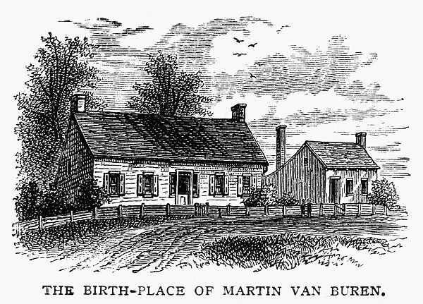 The house at Kinderhook, New York, where President Martin Van Buren was born on 5 December 1782. Wood engraving, 19th century