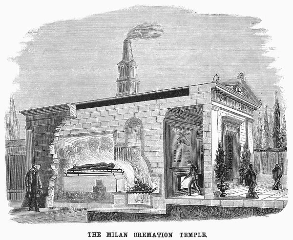 ITALY: CREMATORIUM, 1881. The crematorium at Milan, Italy. Wood engraving, American, 1881
