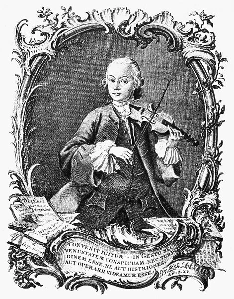 LEOPOLD MOZART (1719-1787). German violinist, composer, and teacher; father of Wolfgang Amadeus Mozart. Line engraving, 1756, by Jacob Andreas Fridrich