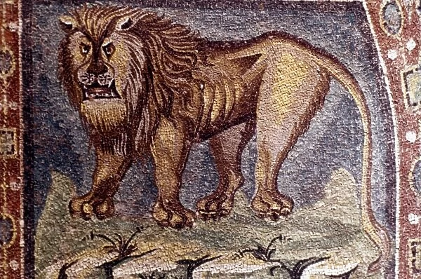 THE LION OF SAINT MARK: mid-6th century mosaic from Basilica of San Vitale, Ravenna