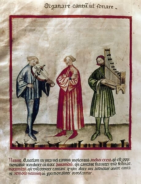MEDIEVAL MUSICIANS. Manuscript illumination, c15th century